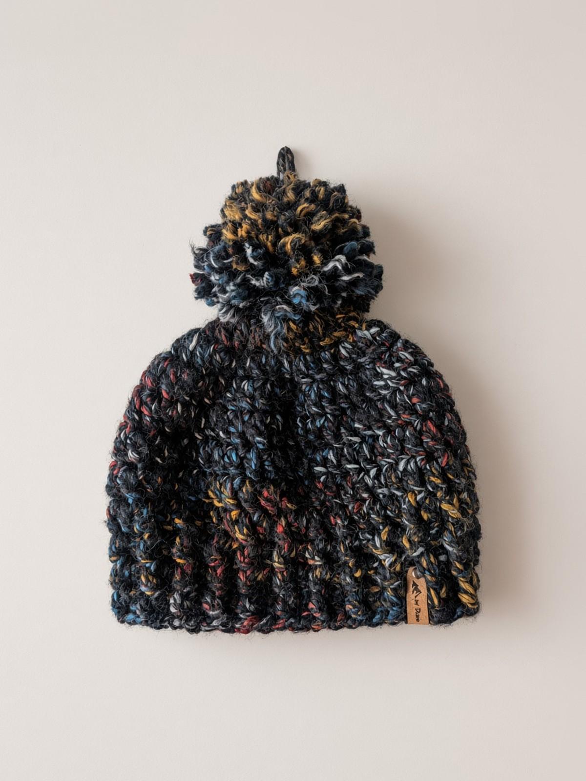 Speckled charcoal crochet pom-pom beanie